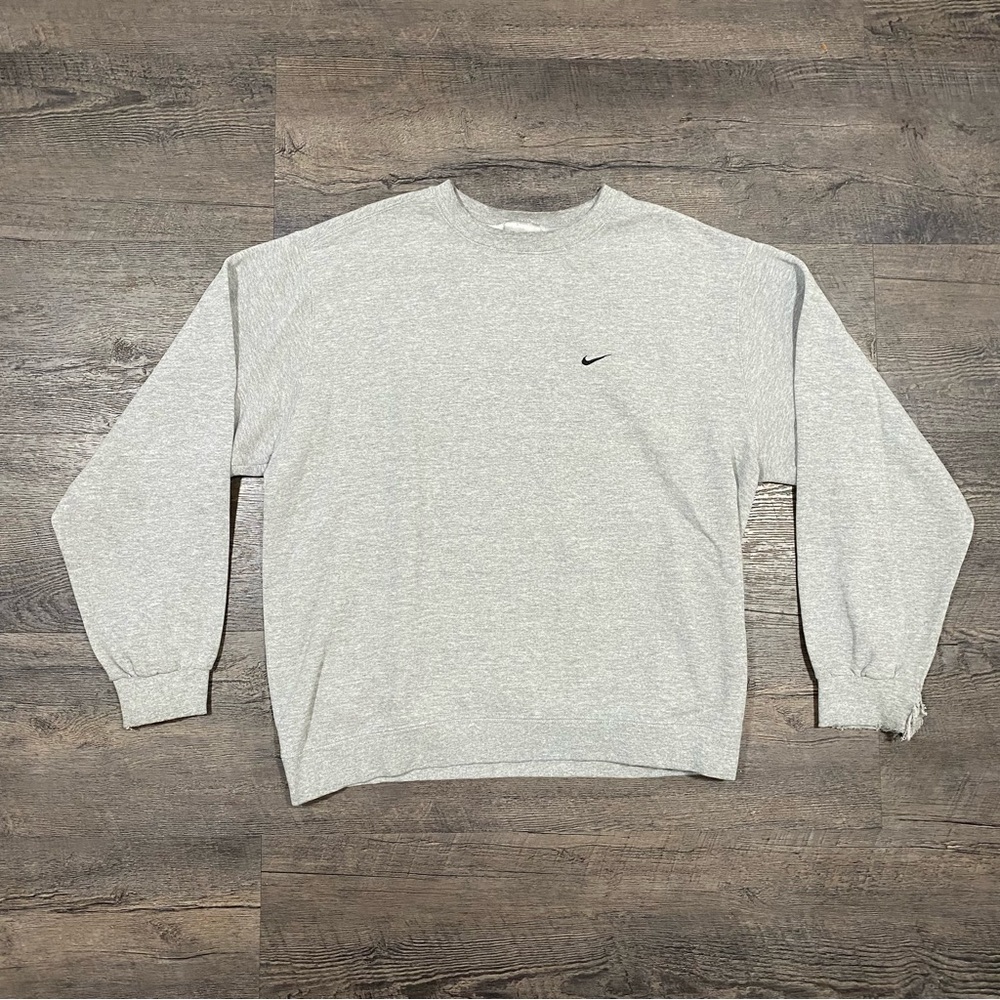 Vintage Nike Check Heather Gray Essential Crewneck Hoodie Sz L